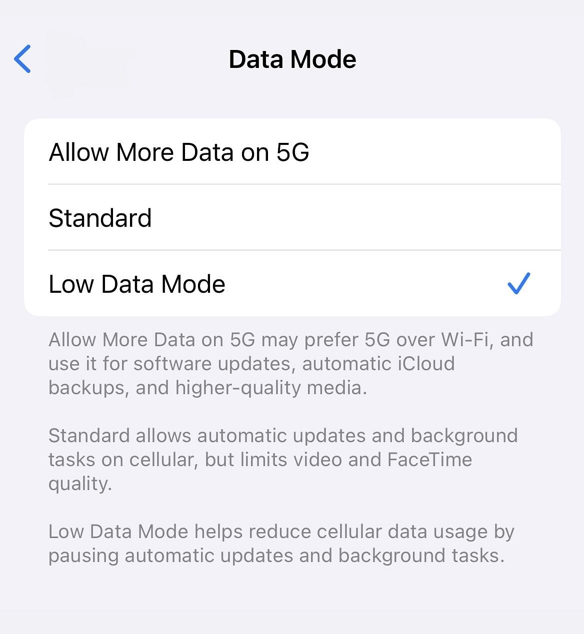 Low data mode on iPhone