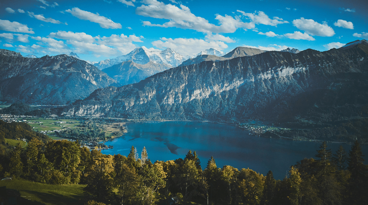 Valley, lake, and mountains in Interlaken, Switzerland