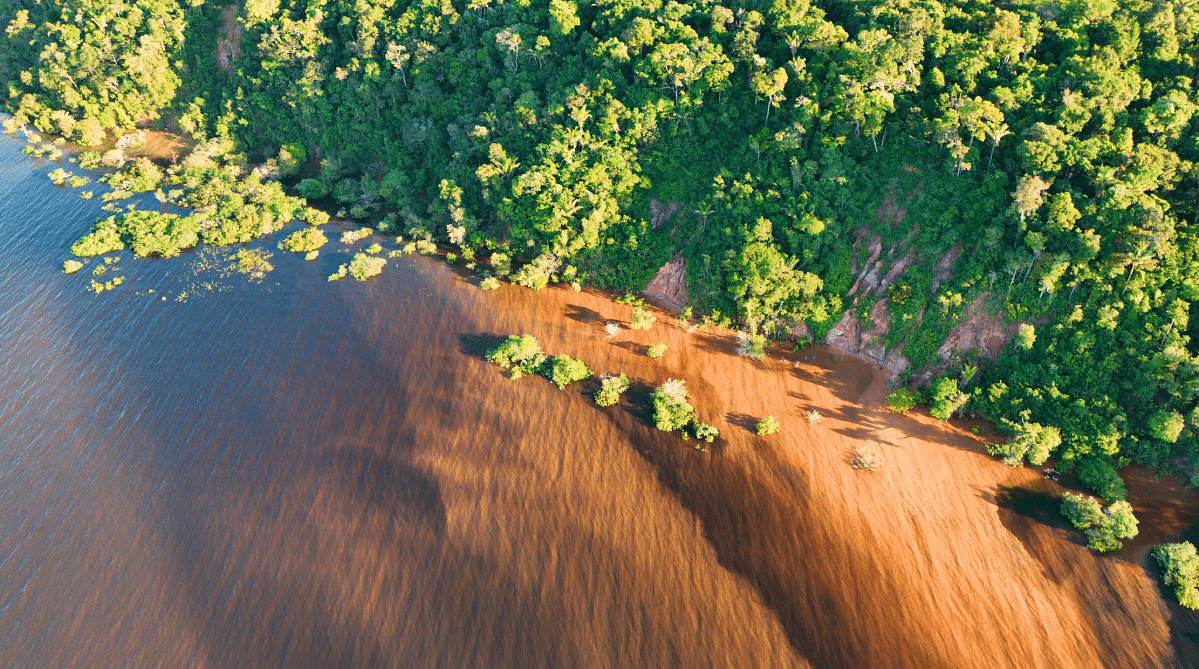 Aerial view of the Amazon River in Manaus, Brazil