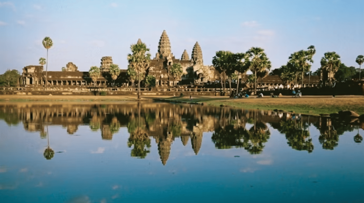 Scenic view of the sky, water and a beach shore in Cambodia
