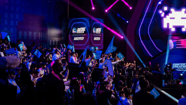 Esports World Cup 2024 stage with players competing in Riyadh, Saudi Arabia.