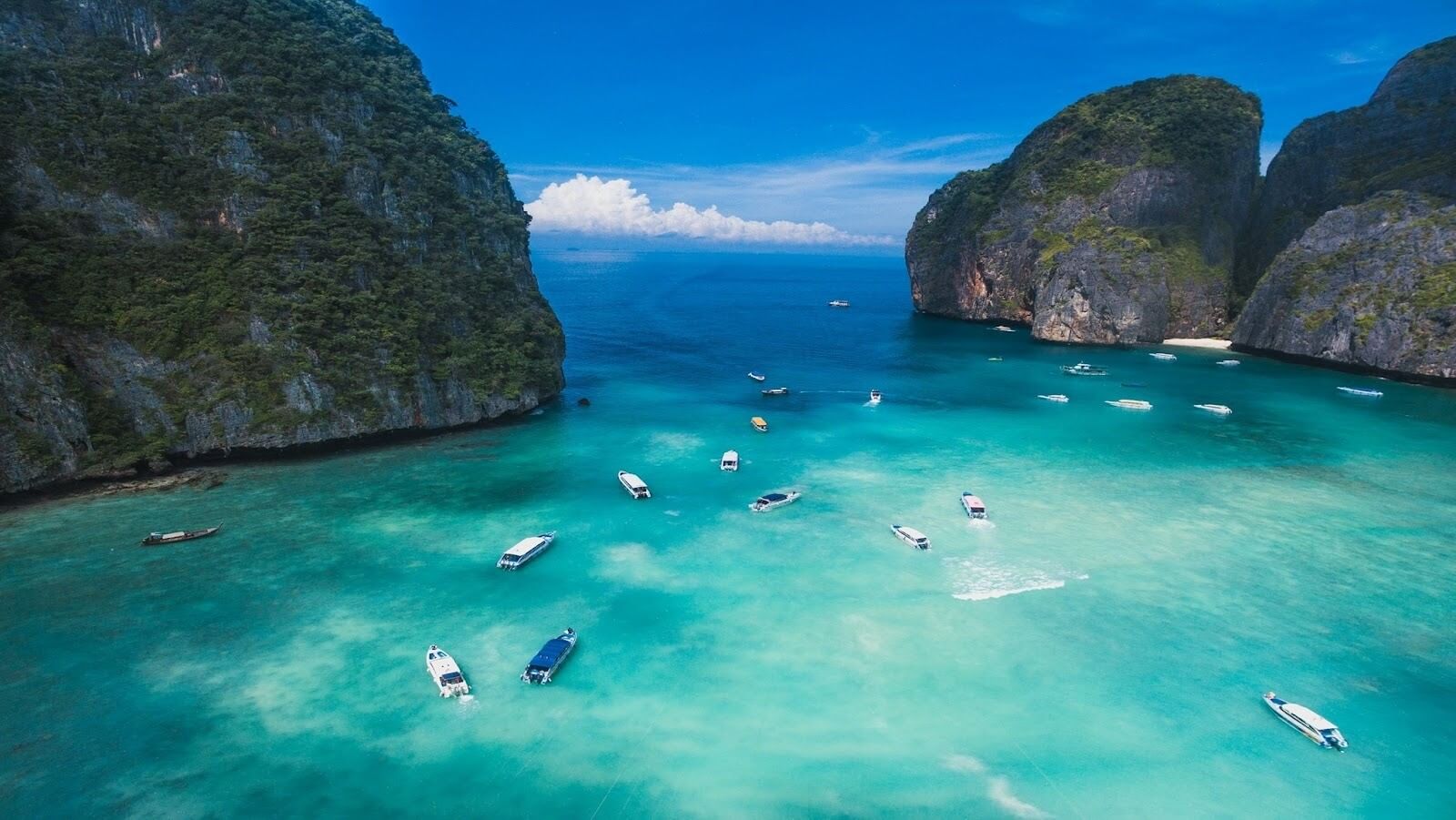Aerial view of a body of water at Maya Bay, Phi Phi Island