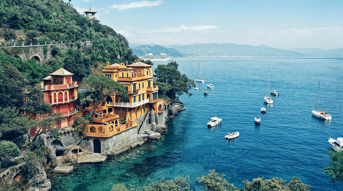 Cliffs above the Mediterranean in Portofino, Italy