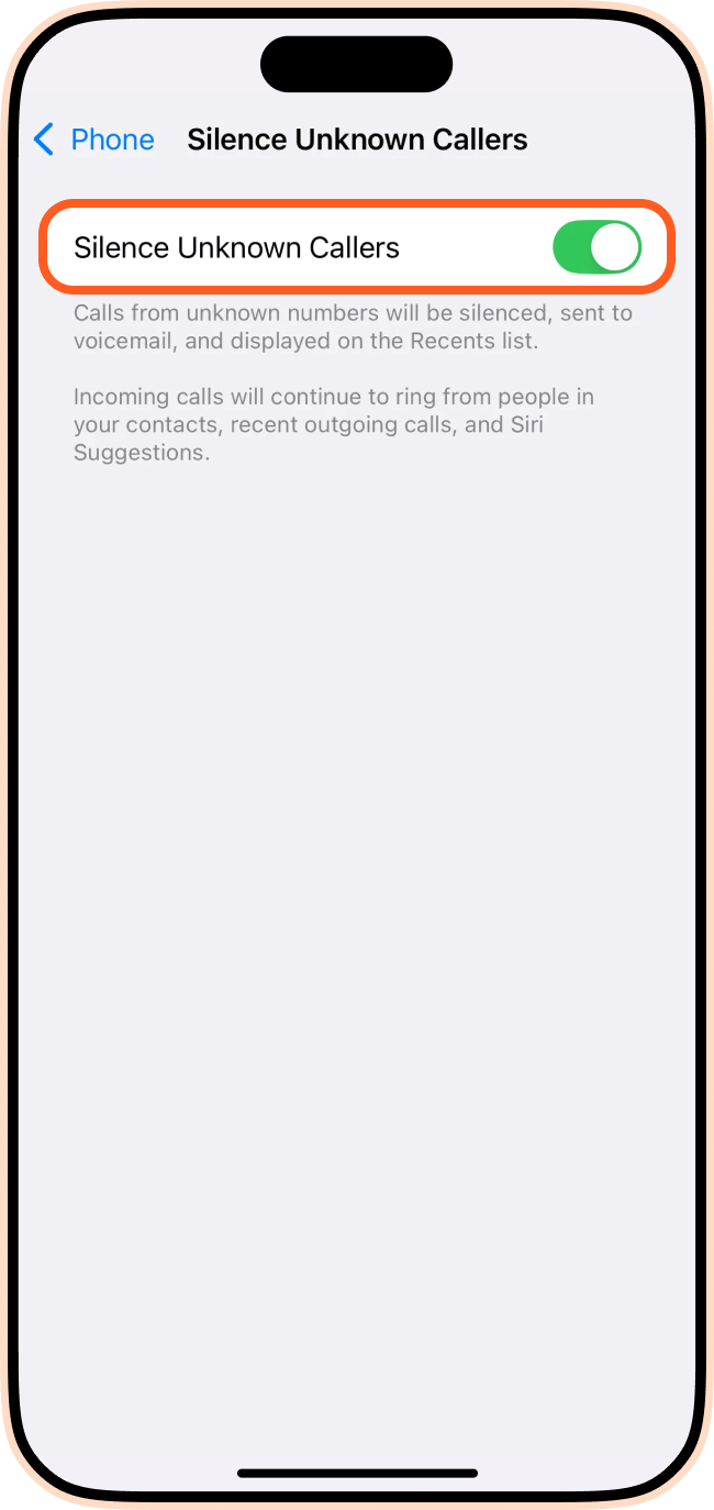 Silence Unknown Callers iPhone