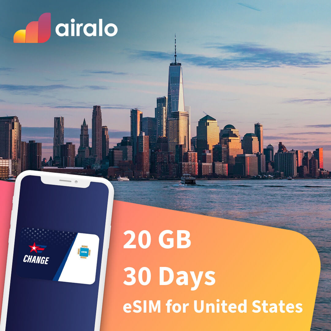 United States travel eSIM | 20 GB, 400 mins of local calls, 200 SMS valid for 30 days