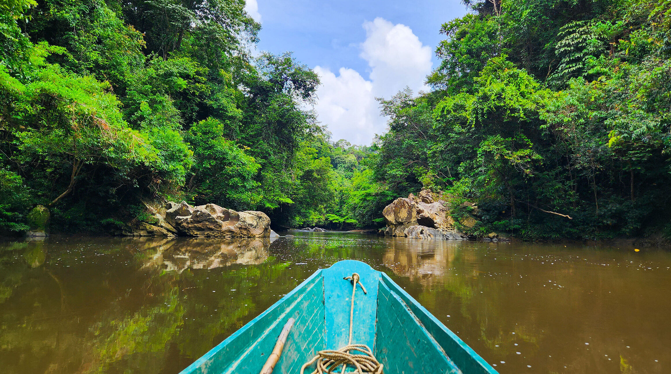 Boat on river in Borneo, Malaysia