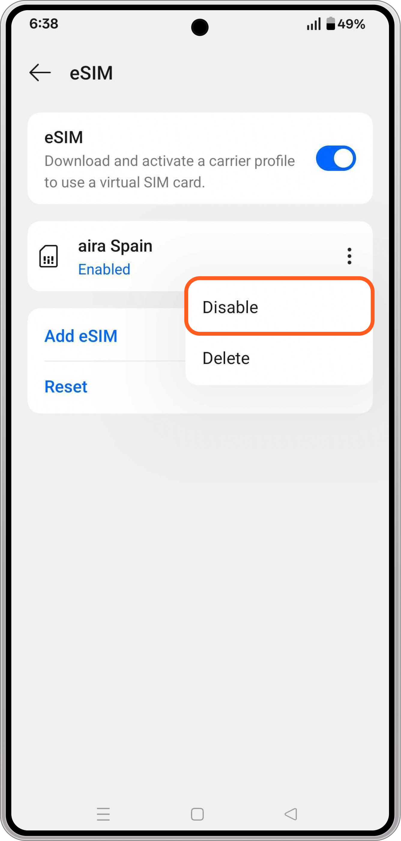 eSIM switch Android