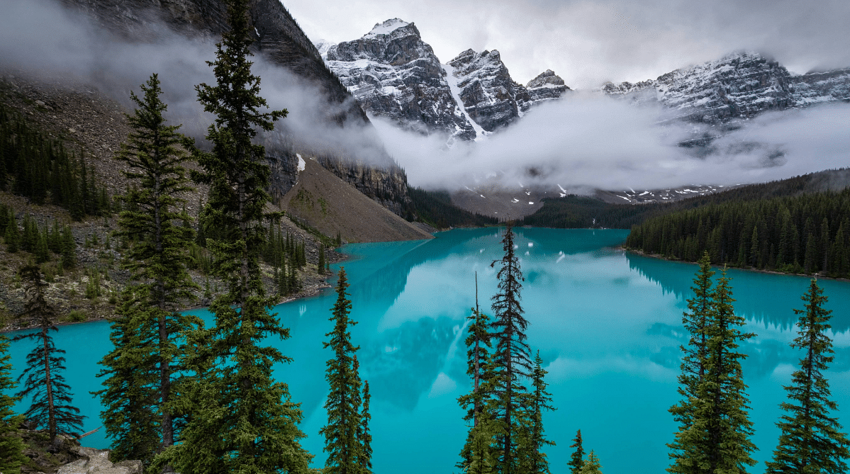 Moraine Lake with mountains in the background