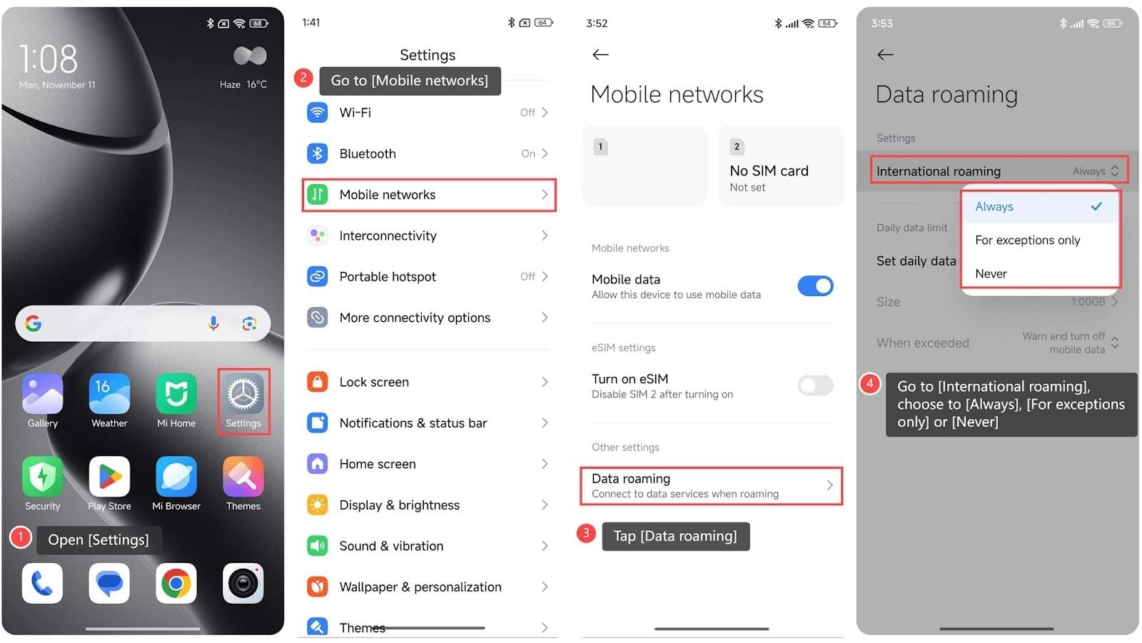 Screenshot of Step 4 on how to install and set up an eSIM on a Xiaomi phone