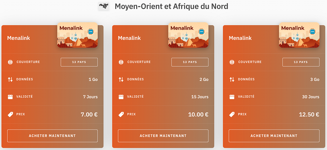 exemples de forfaits esim maghreb (afrique du nord) avec airalo