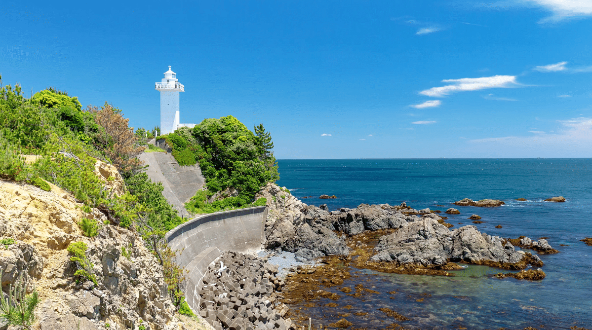 Lighthouse on a point in Ise-Shima National Park, Japan.
