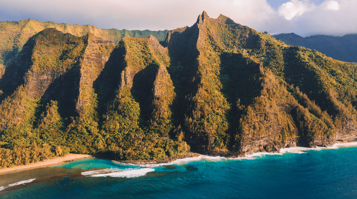 Aerial view of Na Pali Coast on Kauai, Hawaii