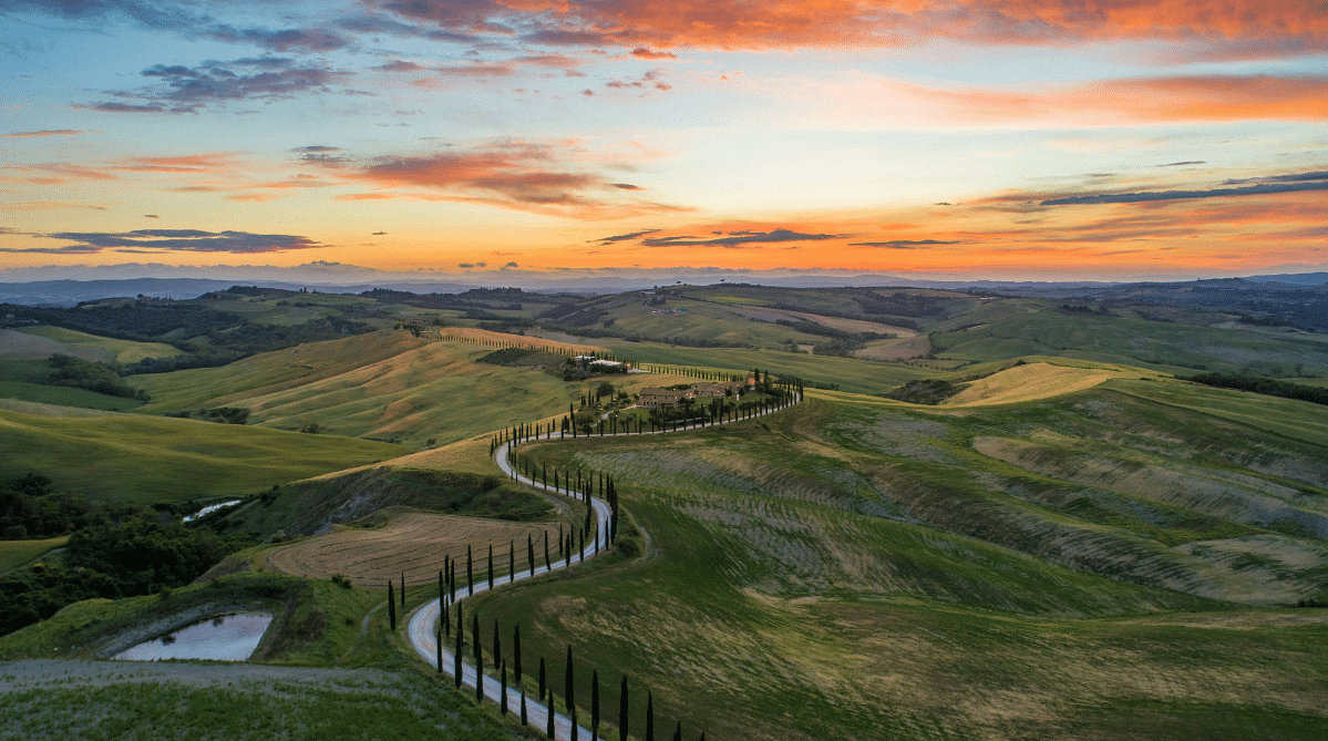 Countryside in Tuscany at sunset