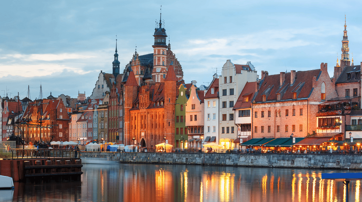 Buildings along the waterfront in Gdańsk, Poland