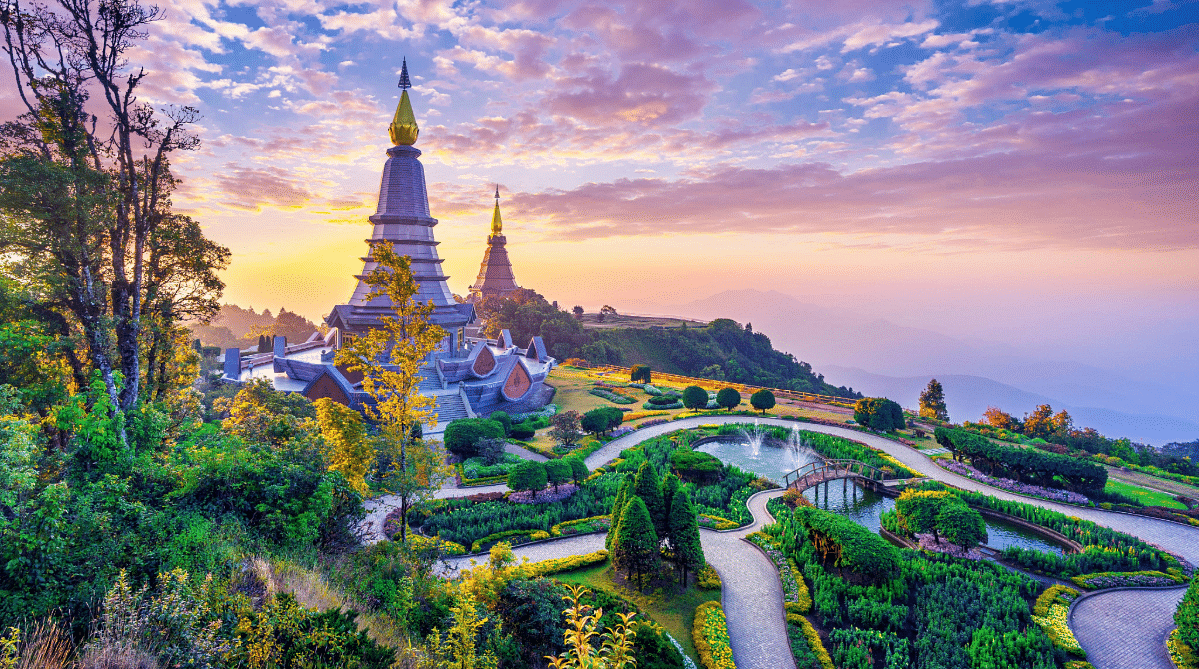Temples at sunset, Chiang Mai, Thailand