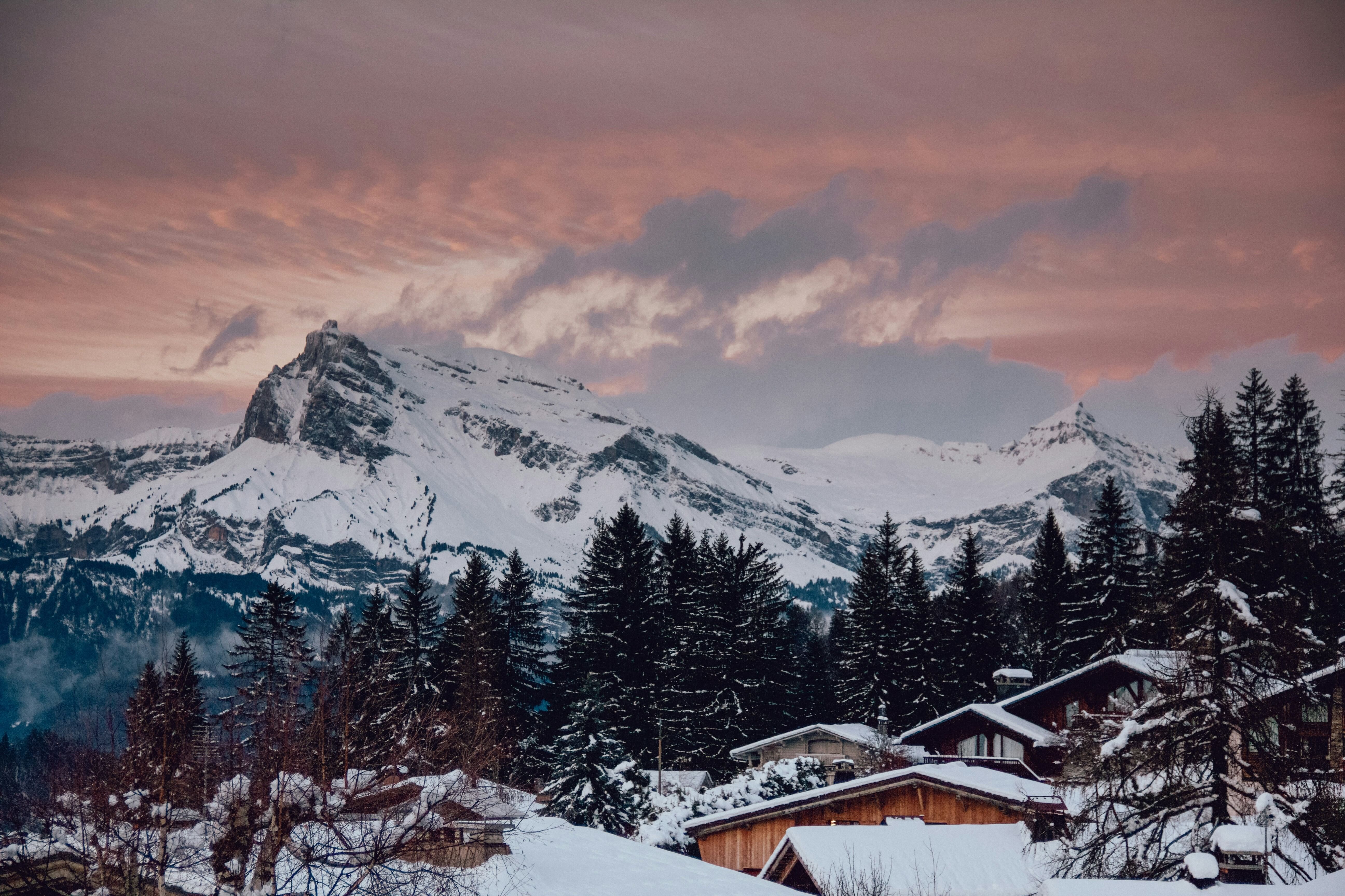 Ski trip with a chalet and sunset