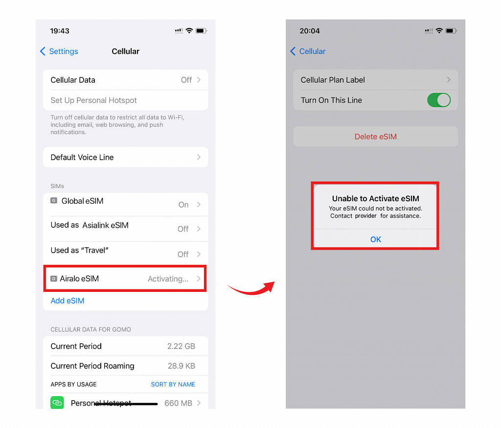 Airalo eSIM not activating