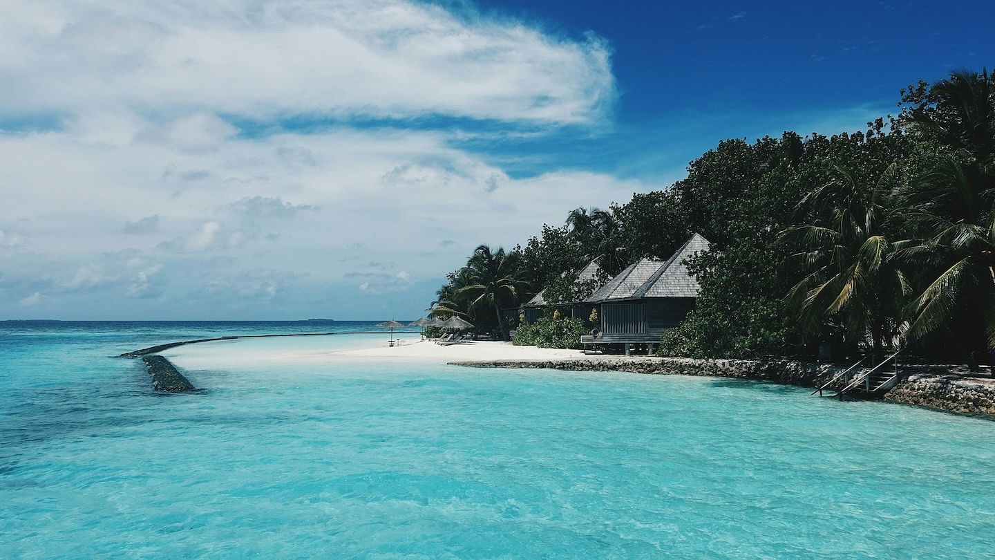 Crystal clear blue water and a pristine coastline in the Maldives