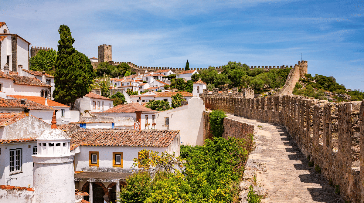 Houses and fortress wall in Obidos, Portugal