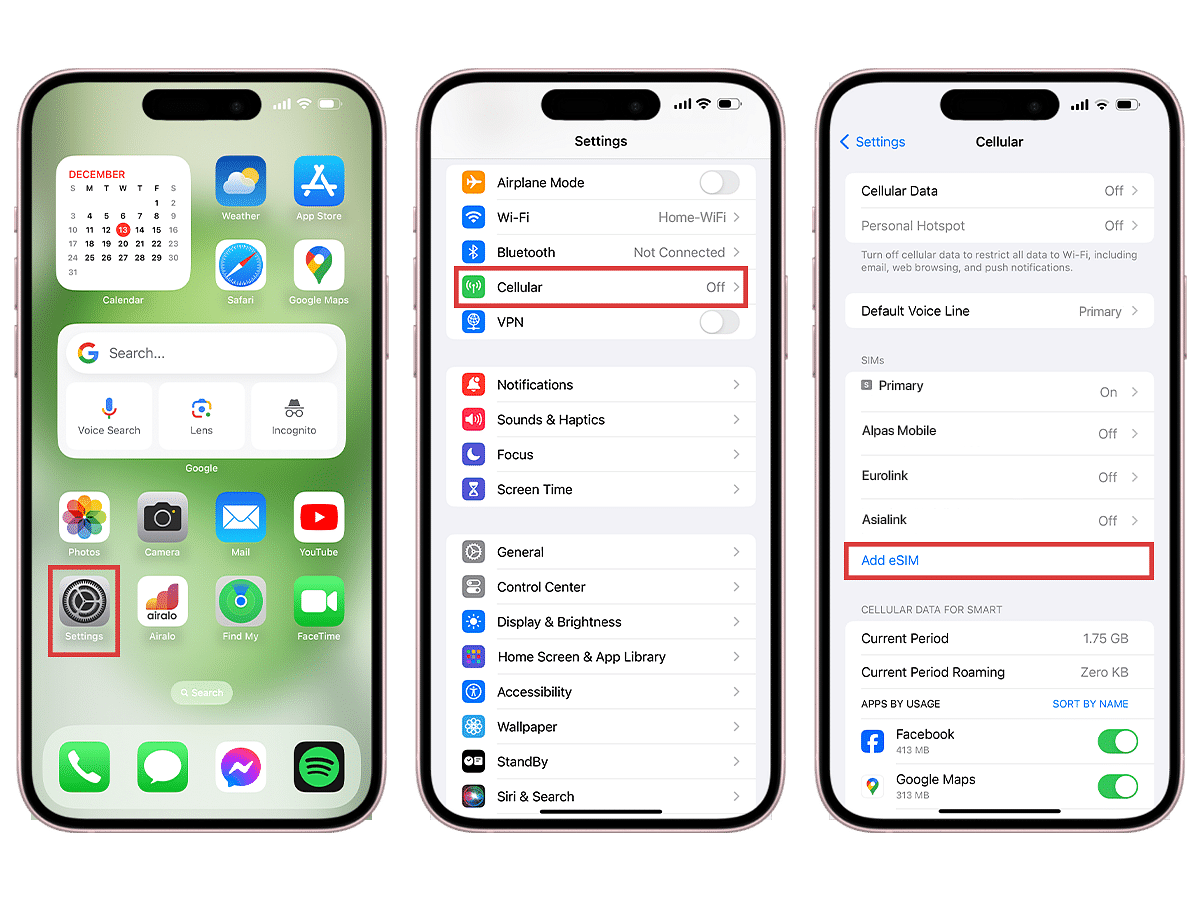 Installing Airalo eSIM on iPhone -  Manual Method Step 1