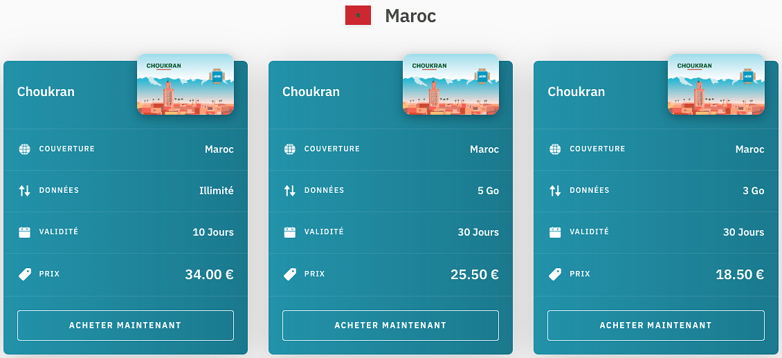 exemples de forfaits esim maroc avec airalo